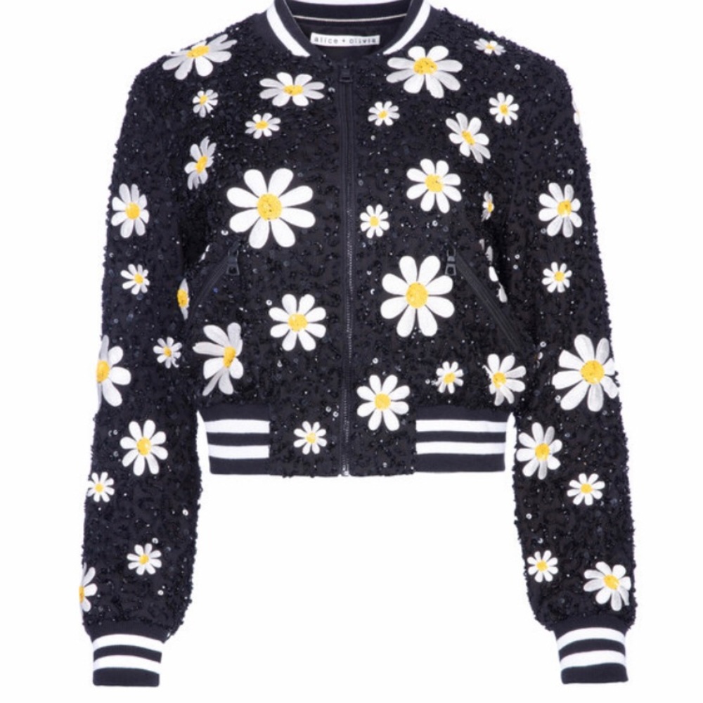 Alice and Olivia Lonnie Sequin Bomber Jacket